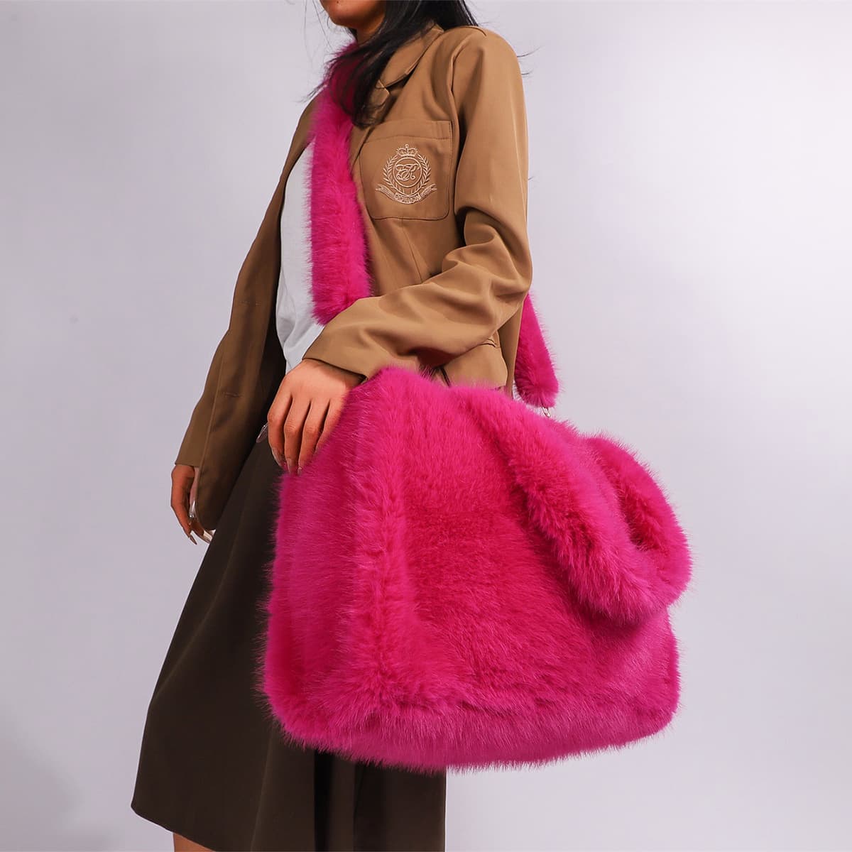 Luxury Faux Fur Tote Bag With Long Shoulder Strap, Large Capacity Soft Fluffy Handbag For Women, Stylish Crossbody Bag For Daily Use