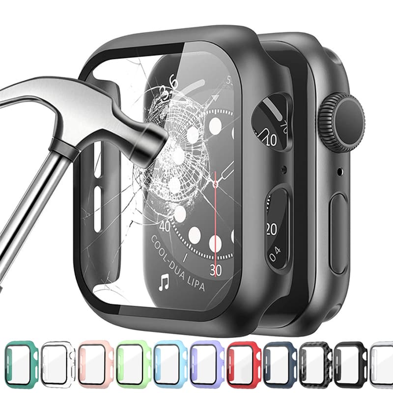 Tempered Glass+cover For Apple Watch 8 Case 41mm 45mm 42mm 38mm PC bumper Screen Protector iWatch series 7 6 5 4 3 se 40mm 44mm