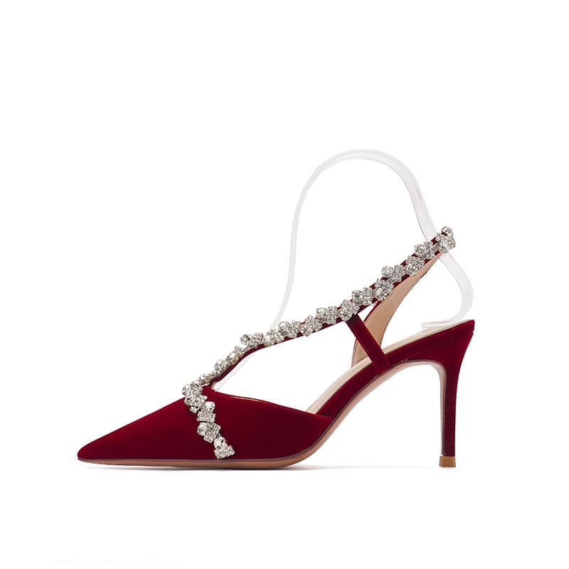Women's rhinestone sandals Women's sense line with thin heel fairy wind high heels red wedding shoes