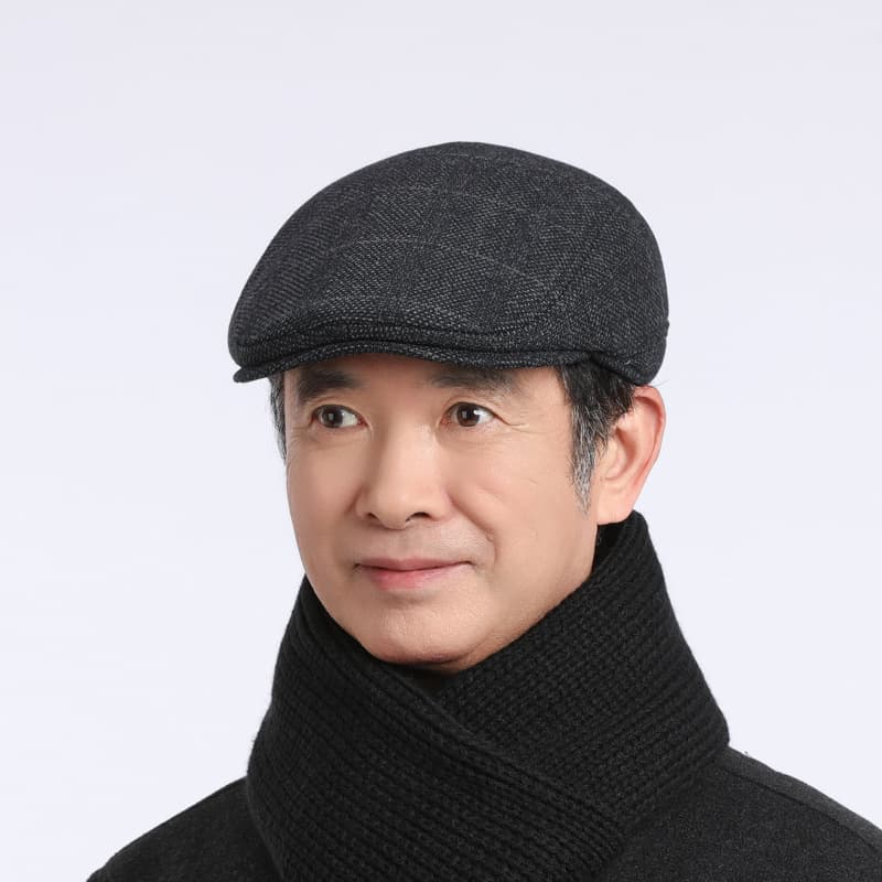 New Beret Hat For Men, Forward Cap, Autumn Winter Thickened Warm Cotton Middle-aged And Elderly Hat, Fleece-lined