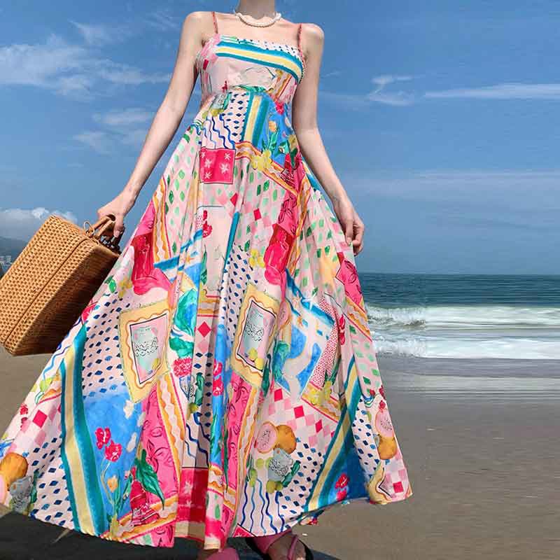 Robe longue trapèze élégante à imprimé floral pour femme, nouvelle collection printemps 2025