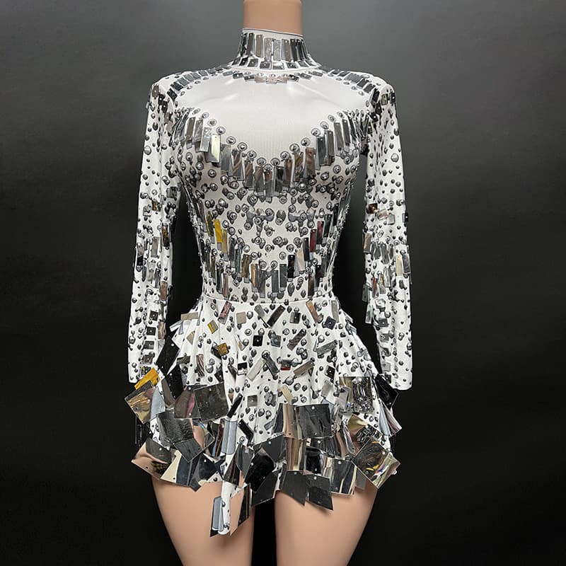 Women's Clothing Shiny Sequins Diamond Outing Party Elegant Slim Fit Long Sleeve Short Skirt Mini Dress