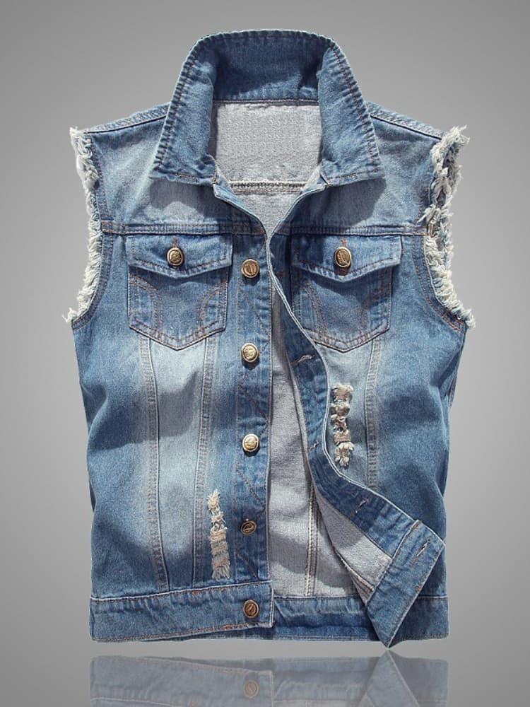 K New Denim Vest For Men, Slim Fit Vest With Vest And Shoulder, Ripped Denim Vest Top