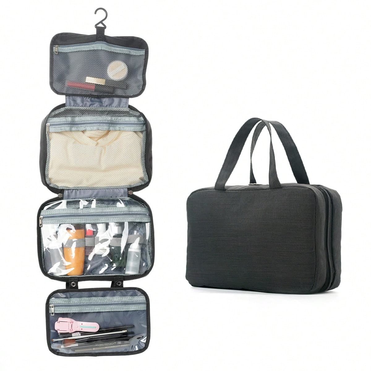4-Fold Hanging Toiletry Bag - Waterproof Wet/Dry Compartments For Travel (Multi-Color Cosmetic Organizer)​