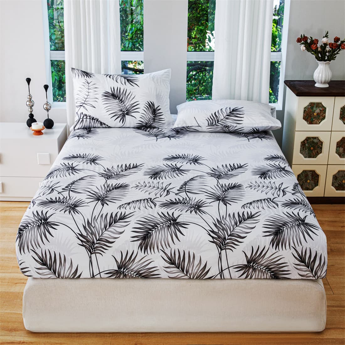 Fitted Sheet New Pillowcase Bedding Floral Mattress Dust Cover