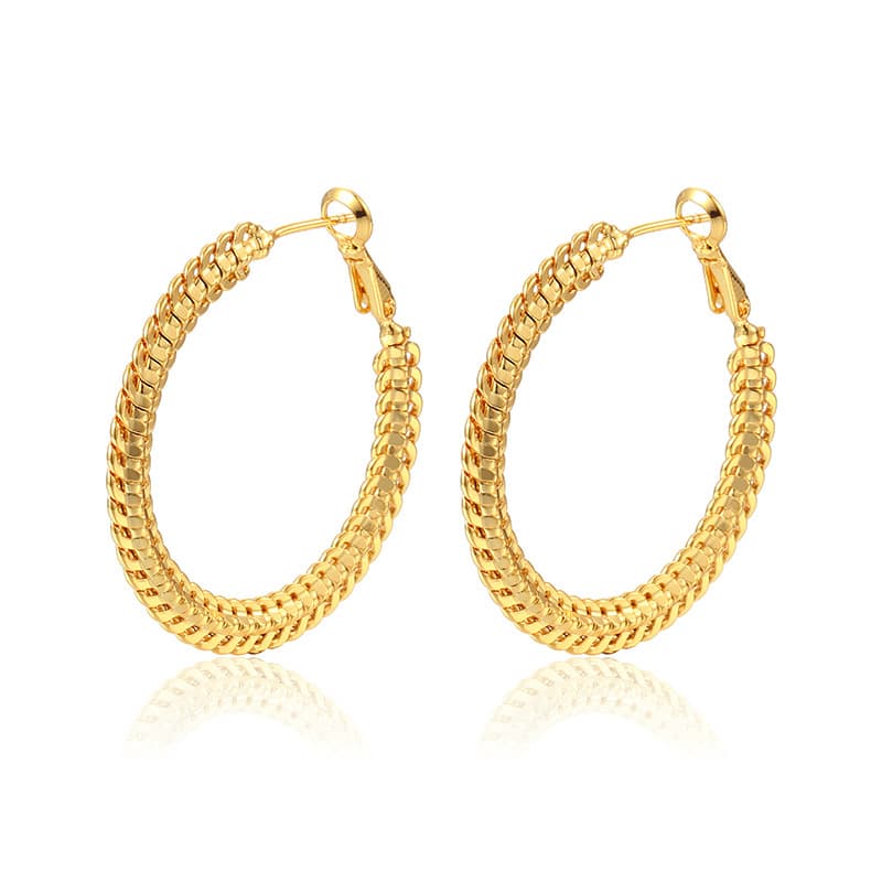 Women's Jewelry Gold Popular Exaggerated Round Braided Wheat Ear S925 Silver Needle Earrings Copper Plated K Gold Hip Hop Large Earrings