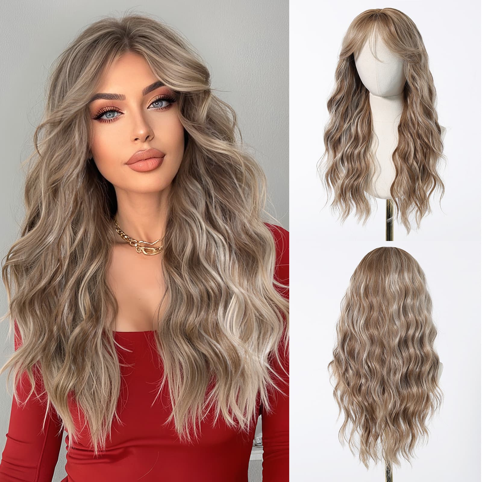 Synthetic Clip-in Wig For Women Long Curly Hair White Brown Long Curly Hair Big Wave Wig Natural Temperament Simulation Full Head Cover