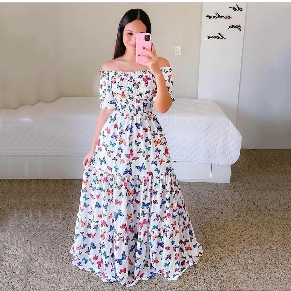 Women's dress one-shoulder floral fashion off-shoulder long printed skirt