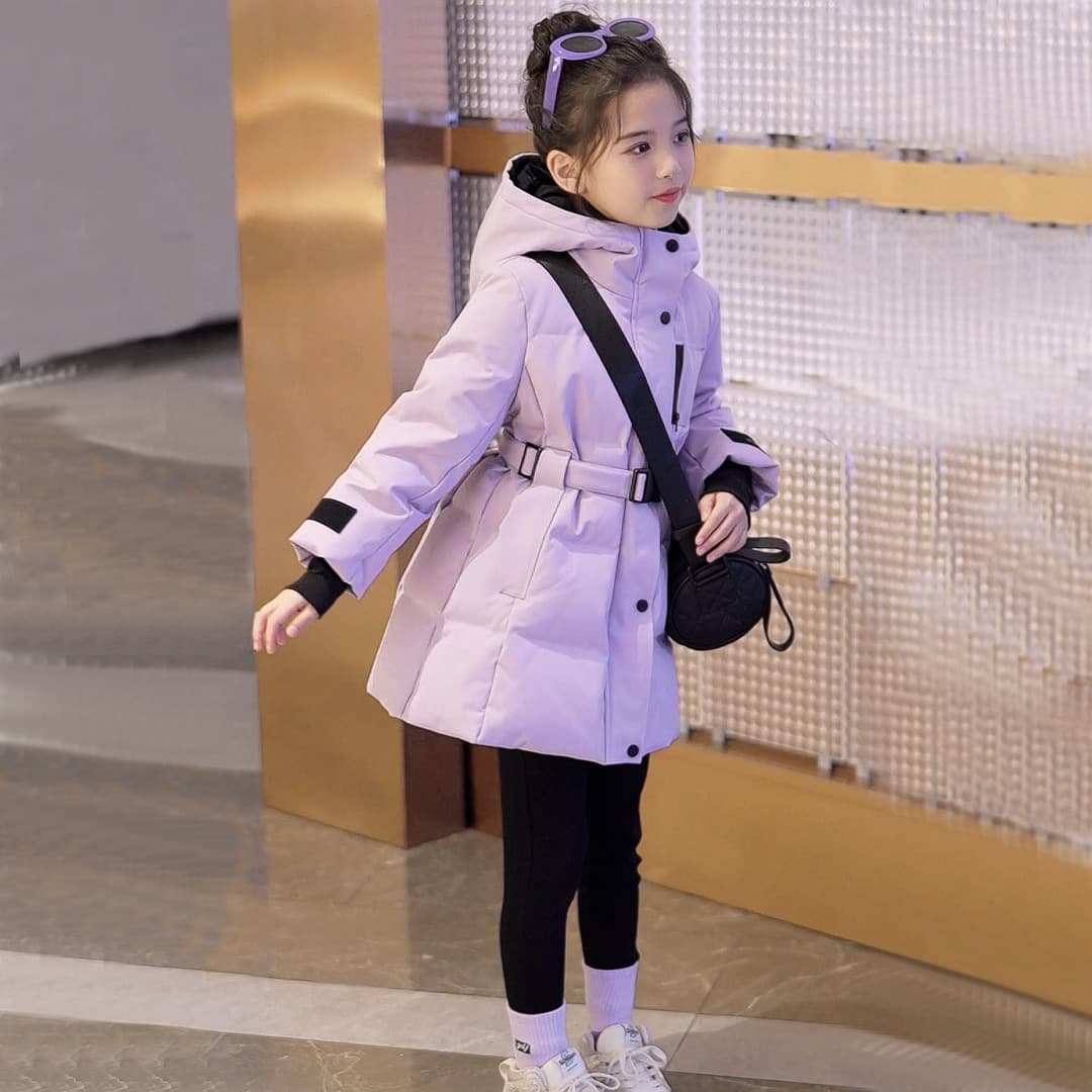 2025 New Children's Down Cotton Jacket Mid Length Waist Stylish Korean Style Cotton Jacket Girl Thick Warm Jacket