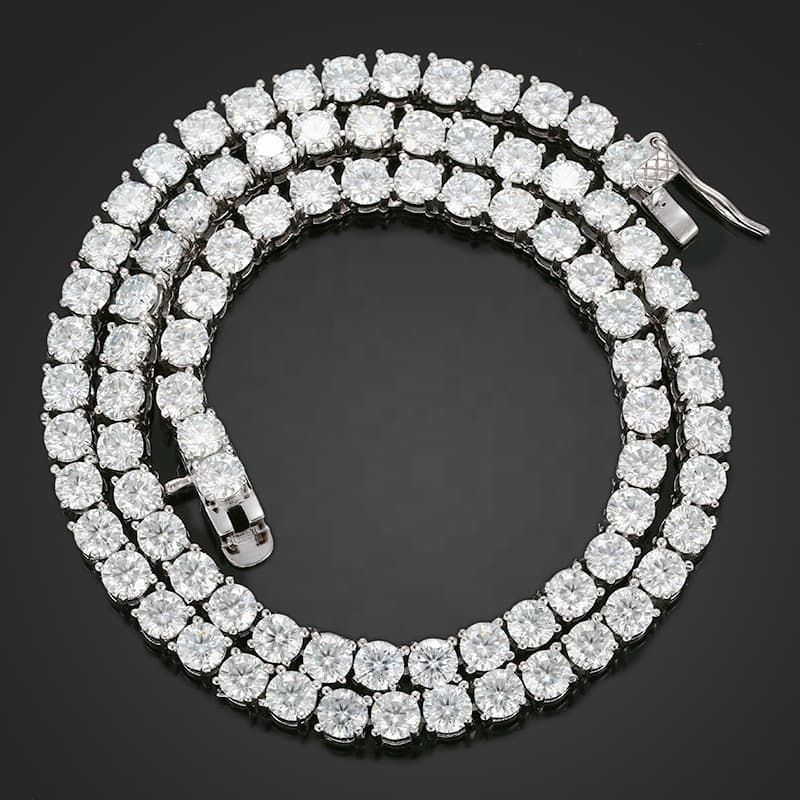 Wholesale Sterling Sier Iced Out 3-5mm DEF Color VVS Moissanite Diamond Necklace Men's Tennis Chain Hiphop Jewelry