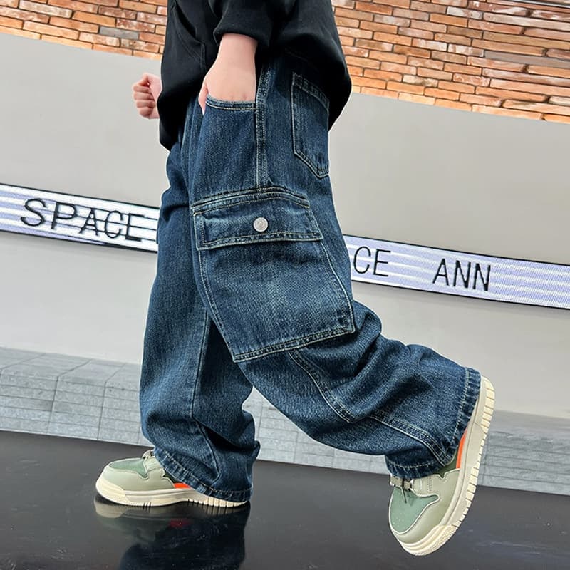Trendy Straight Leg Kids Jeans Stylish Wide Leg Pants For Big Kids Handsome Boys Spring Autumn Clothing
