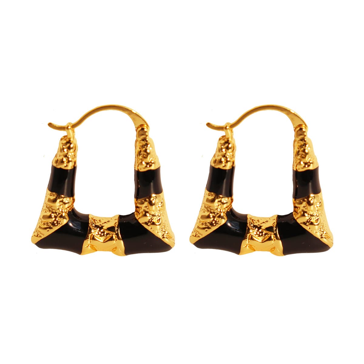 Women's Jewelry Niche Black Enamel Trapezoidal Ear Buckle Wrinkled Texture Geometric Egyptian Earrings Medieval Temperament Earrings
