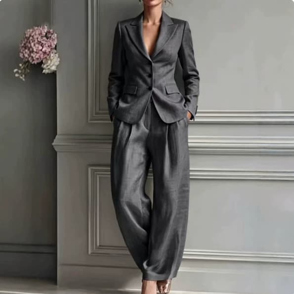 Ensemble tailleur décontracté et tendance pour femme, style européen-américain, site web indépendant, nouveauté 2026, veste et pantalon.