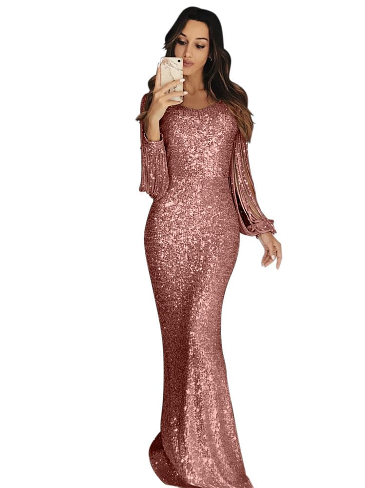 Women's fashion long skirt evening gown long sleeve flow Su dinner dress