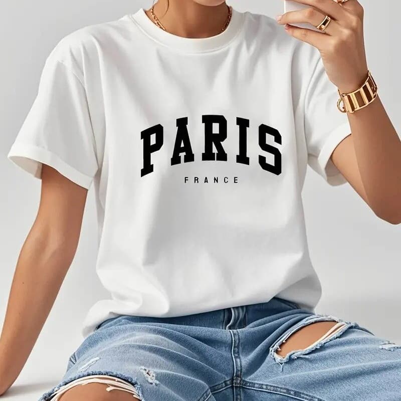 2025 Summer European And American Hot Sale New Printed Round Neck Loose Large Size Short Sleeve T Shirt Top