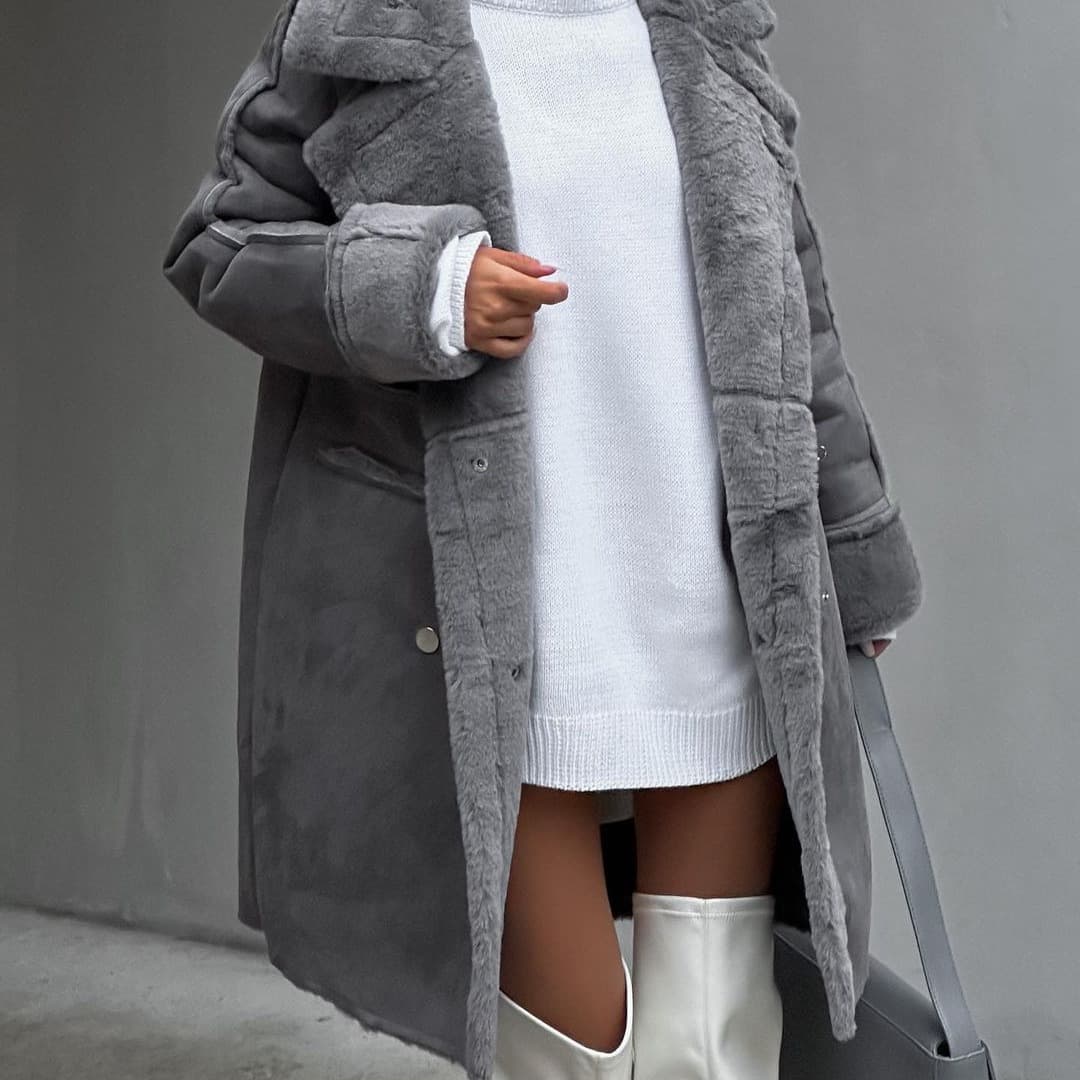 Women's new plush coat suit collar long cardigan long sleeve plush coat