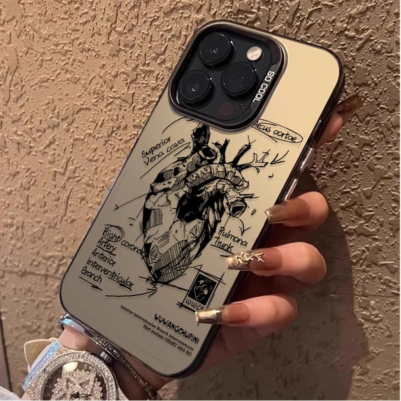 Shockproof Plating Case For IPhone 16 15 14 13 12 11 Pro Max XS X XR 8 7 Plus SE 2020 Personality Heart Model Matte Hard Cover