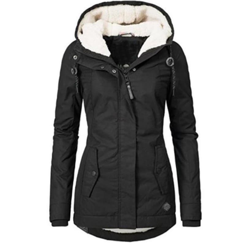 Women's Clothing autumn and winter black classic style plus velvet and thickened cotton jacket
