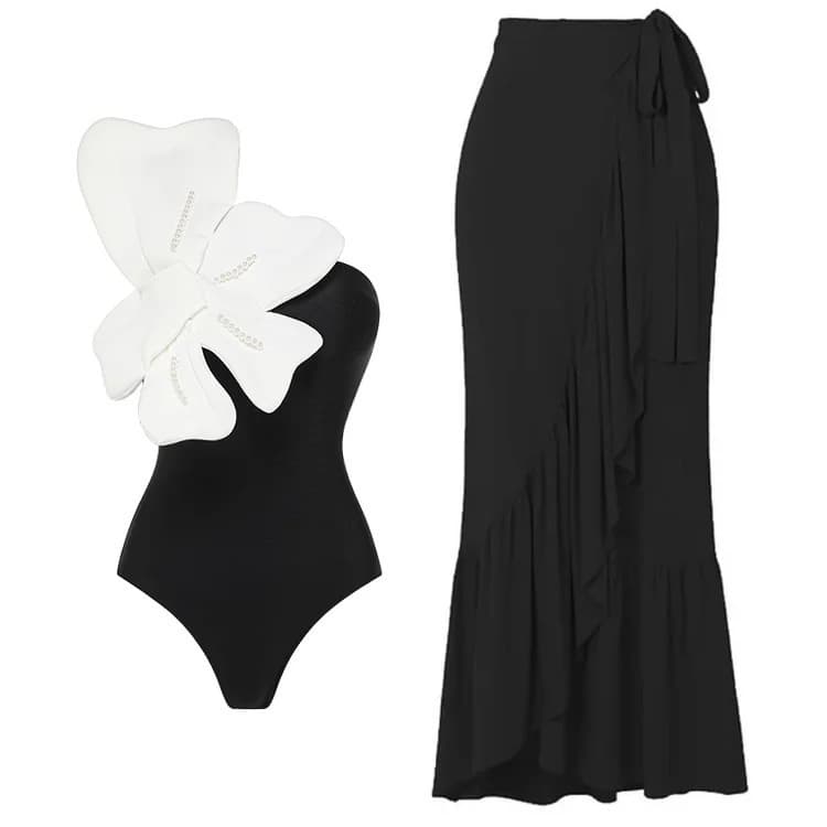 Pearl Flower Shoulder One-Piece Swimsuit For Women - Elegant European & American Style Swimwear