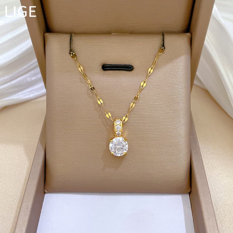 [Titanium Steel] Micro Inlaid Real Gold Simple Zircon Necklace For Women's New Style Collar Chain With A Light Luxury