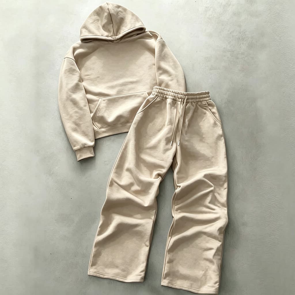 Ensemble sweat-shirt à capuche doublé polaire et pantalon large style américain, tendance automne-hiver.