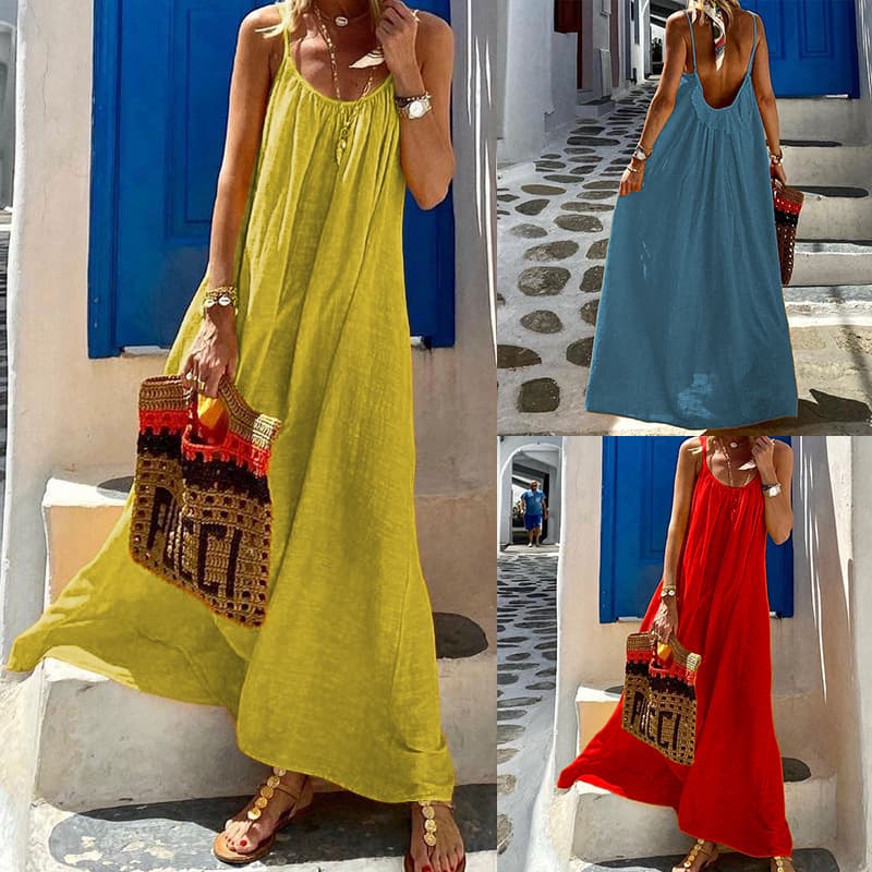 Women's Clothing Casual Sleeveless Dress Halter Beach Bohemian Cotton Cress