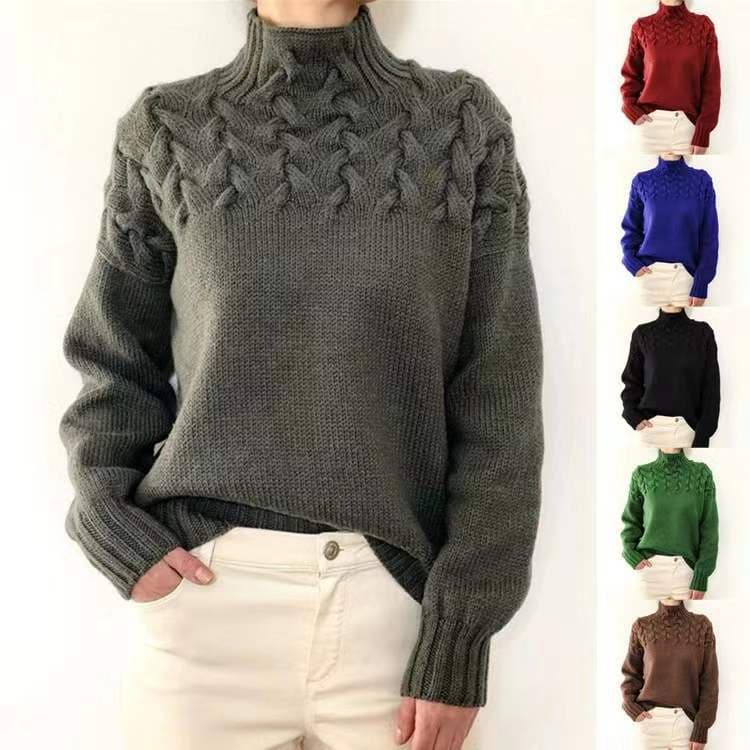 Women's Clothing Casual Long-sleeved Turtleneck Solid Color Sweater Sweater Pullover Top