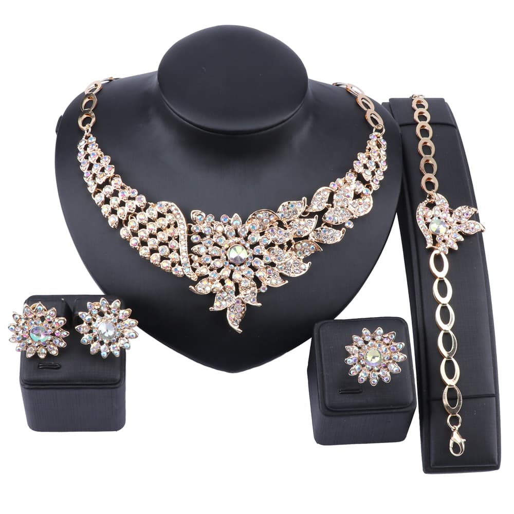 Women Party Fine AB Crystal African Beads For Wedding Dinner Dress Accessories Necklace Earring Jewelry Sets