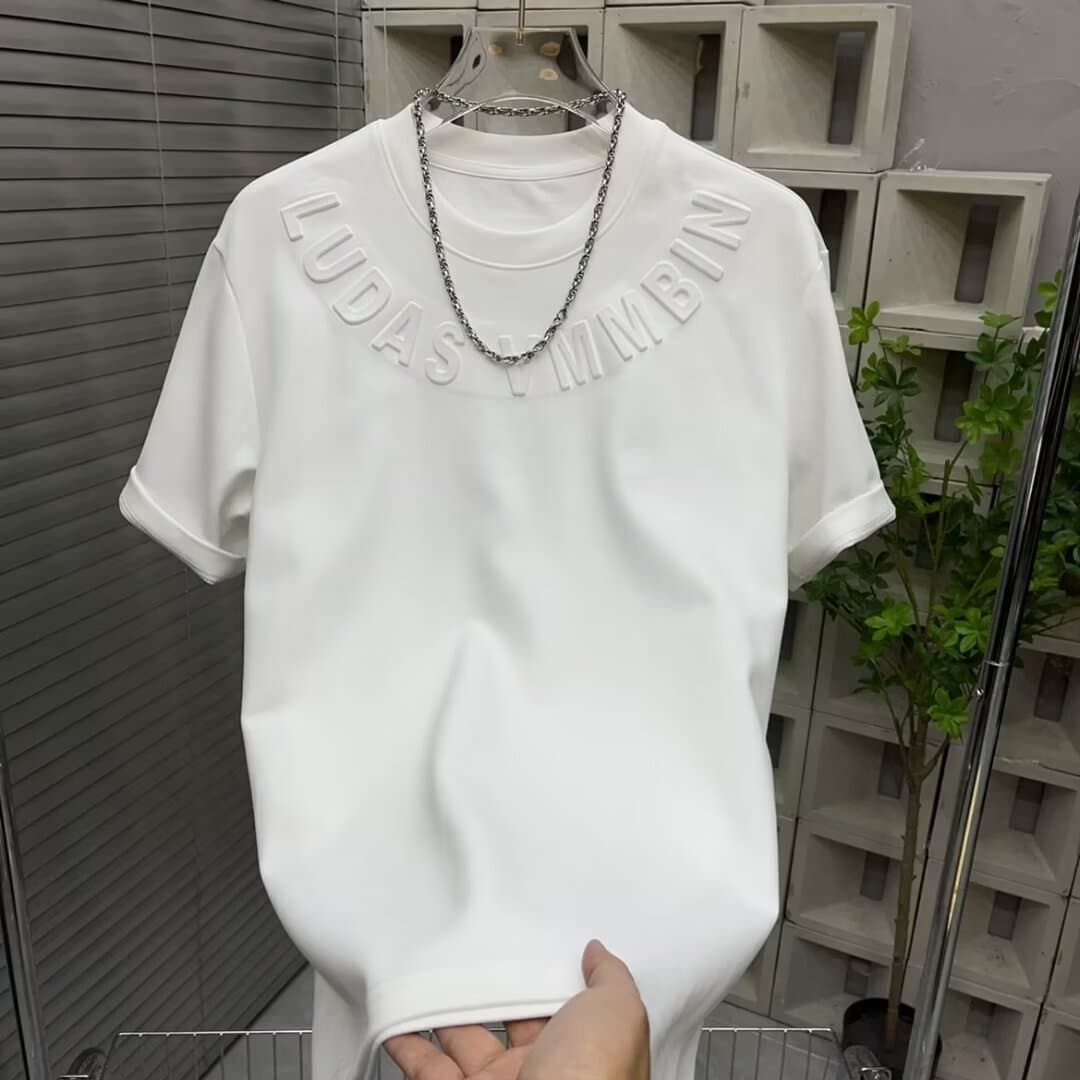 Men's Clothing neck pullover heavy short sleeved T shirt with embroidered letters,style slim fitting Internet celebrity bottoming half sleeved shirt