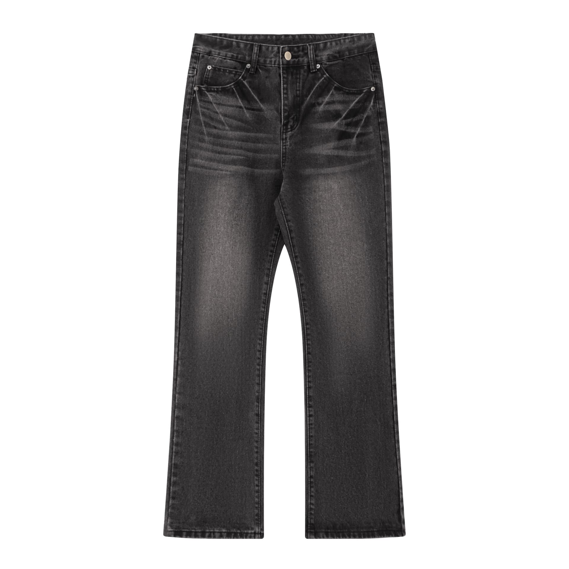 Men's Clothing Hot Selling Denim American High Street Lightning Pattern Jeans Cleanfit Long Pants Men's Dirty Washed Micro La Black Bull