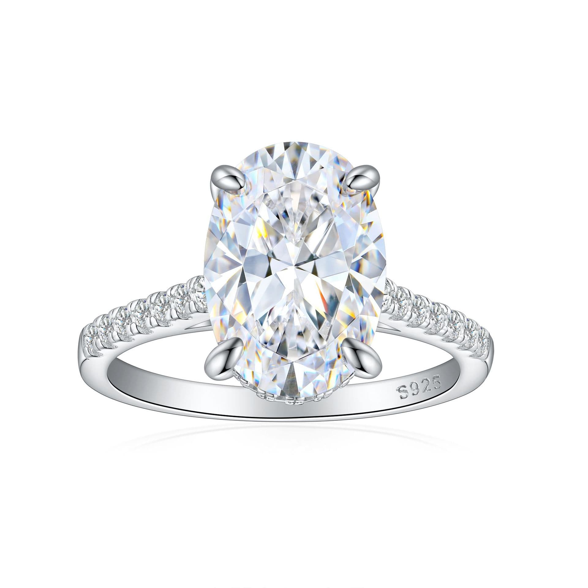 Women's Jewelry 925 Sterling Silver 5.5ct Diamond Ring Egg Shaped 5A Ice Flower Princess Cut Zircon Ring High End Light Luxury