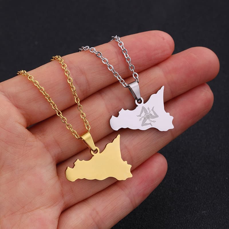 Italy Sicily map flag stainless steel pendant necklace female geometric titanium steel clavicle chain