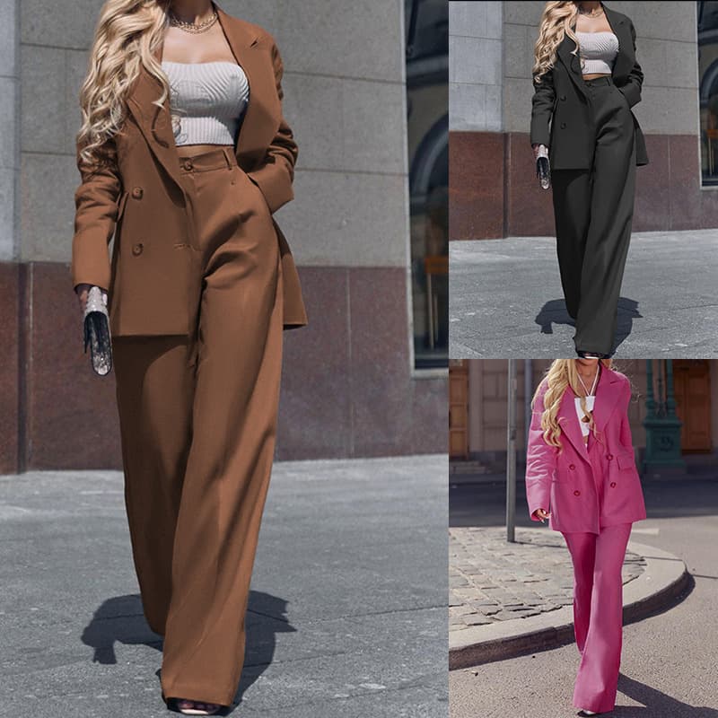 Women's Fashion Temperament Long-sleeved Suit Straight Trousers Two-piece Set