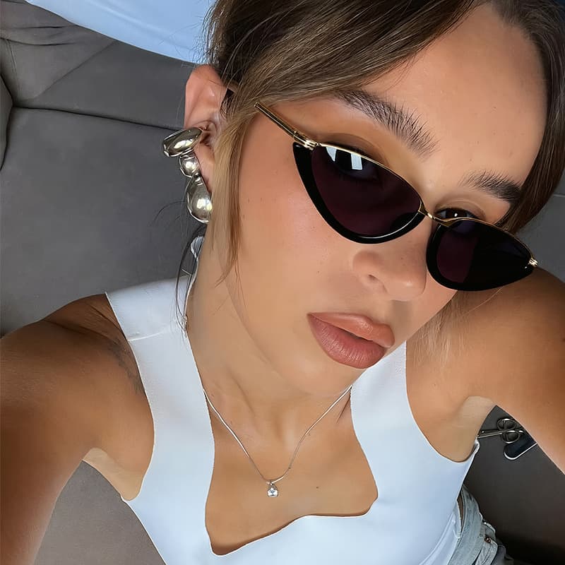 European And American Spicy Girl Style Retro Cat Eye Half Frame Sunglasses For Women, High-end Fashion Street Photography Vacation