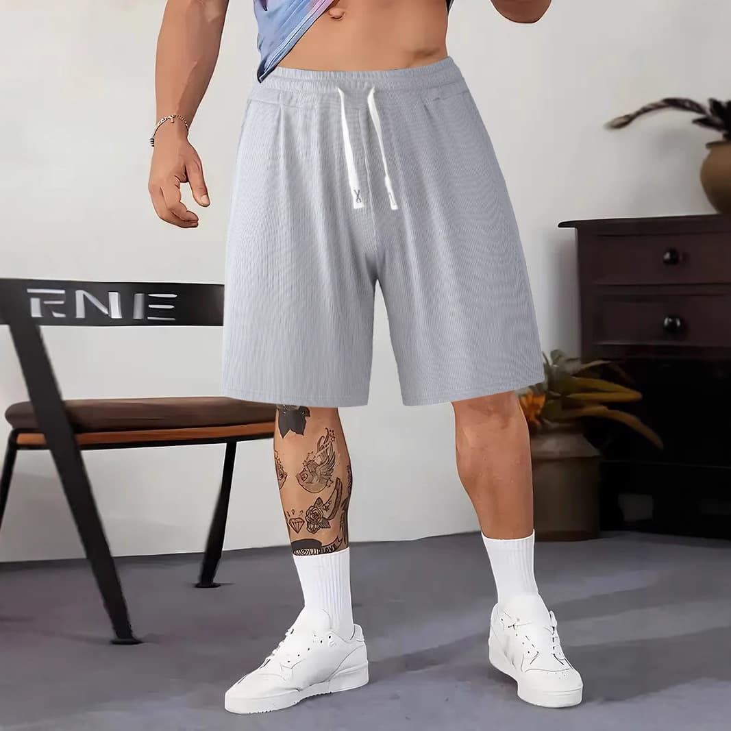 Men's Casual Shorts 2025 Summer Ribbed Heavy American Sports Shorts Men's Outer Wear Loose Breathable Shorts