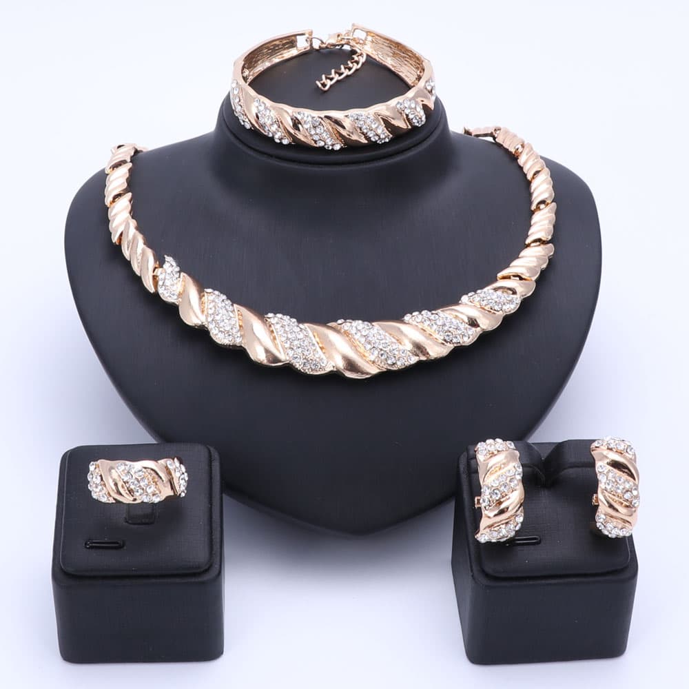 Italy New Design Gold Color Crystal Sets For Women Party Necklace Earring African Beads Jewelry Set Gift