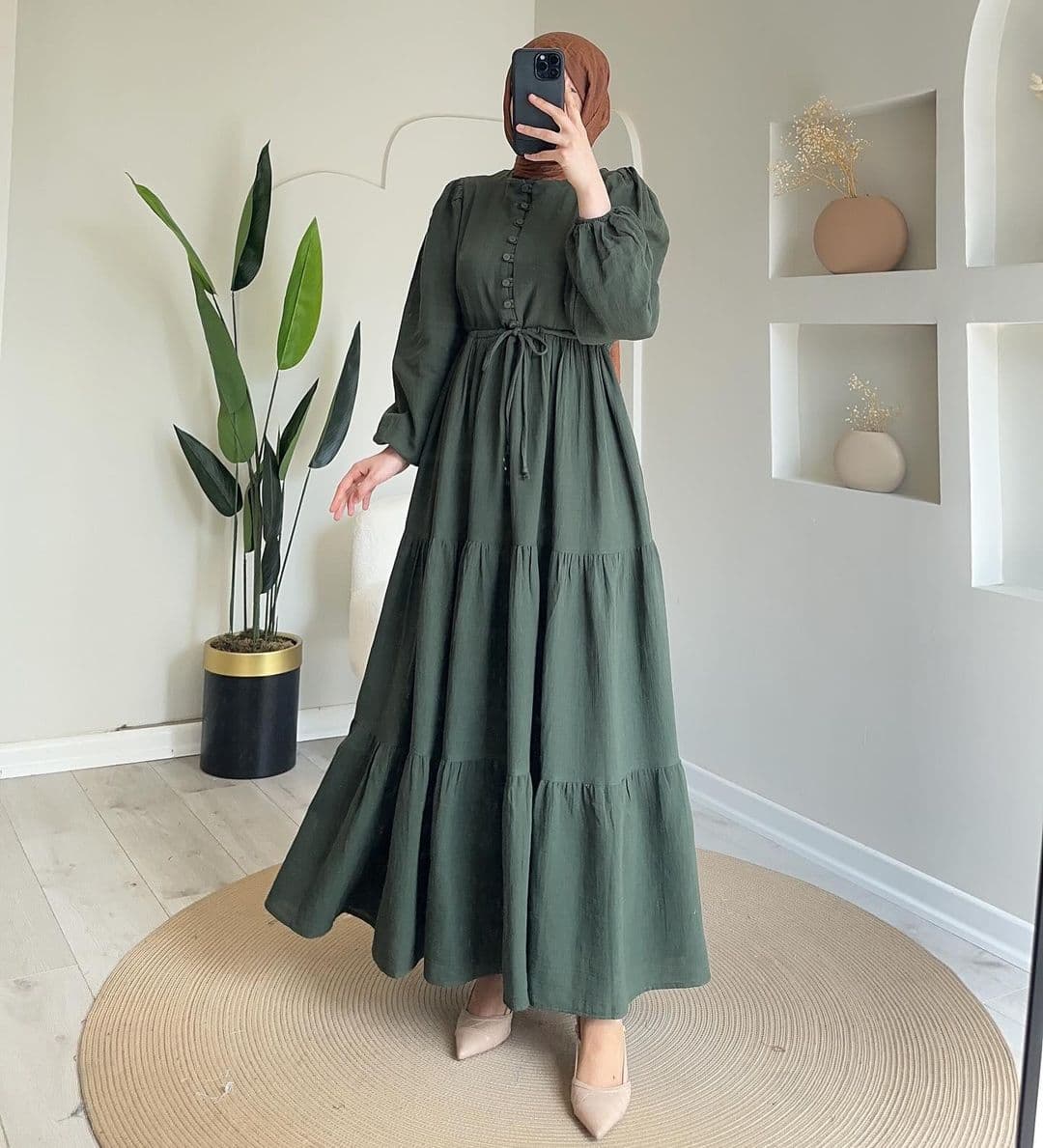Women's Clothing Autumn Round Neck Long Sleeve Single Breasted High Waist Stitching Dress