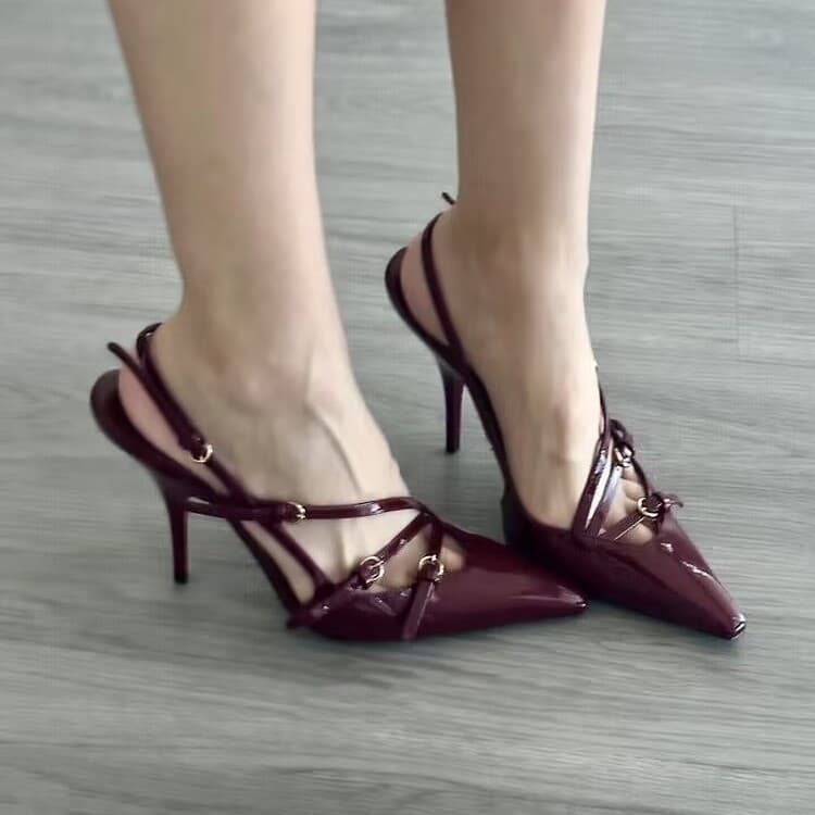 Women’s Shoes Kitten Heel French High Heels Women Style Temperament High End Patent Leather Sandals Sexy Small Round Head Stiletto Heel Closed Head Sandals