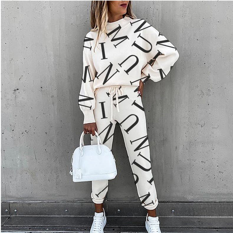 Women's Tie-dye Printed High-neck Long-sleeved Fashion Casual Suit