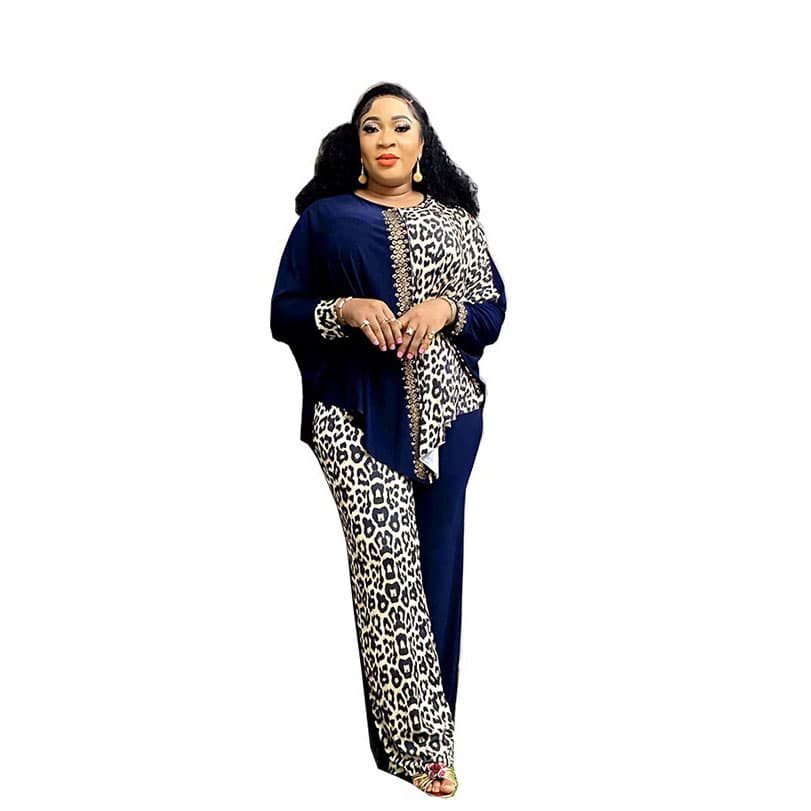 2024 New In Matching African Sets For Women Elegant Lady Evening Leopard Clothing Plus Size Dashiki Top And Pants Suits