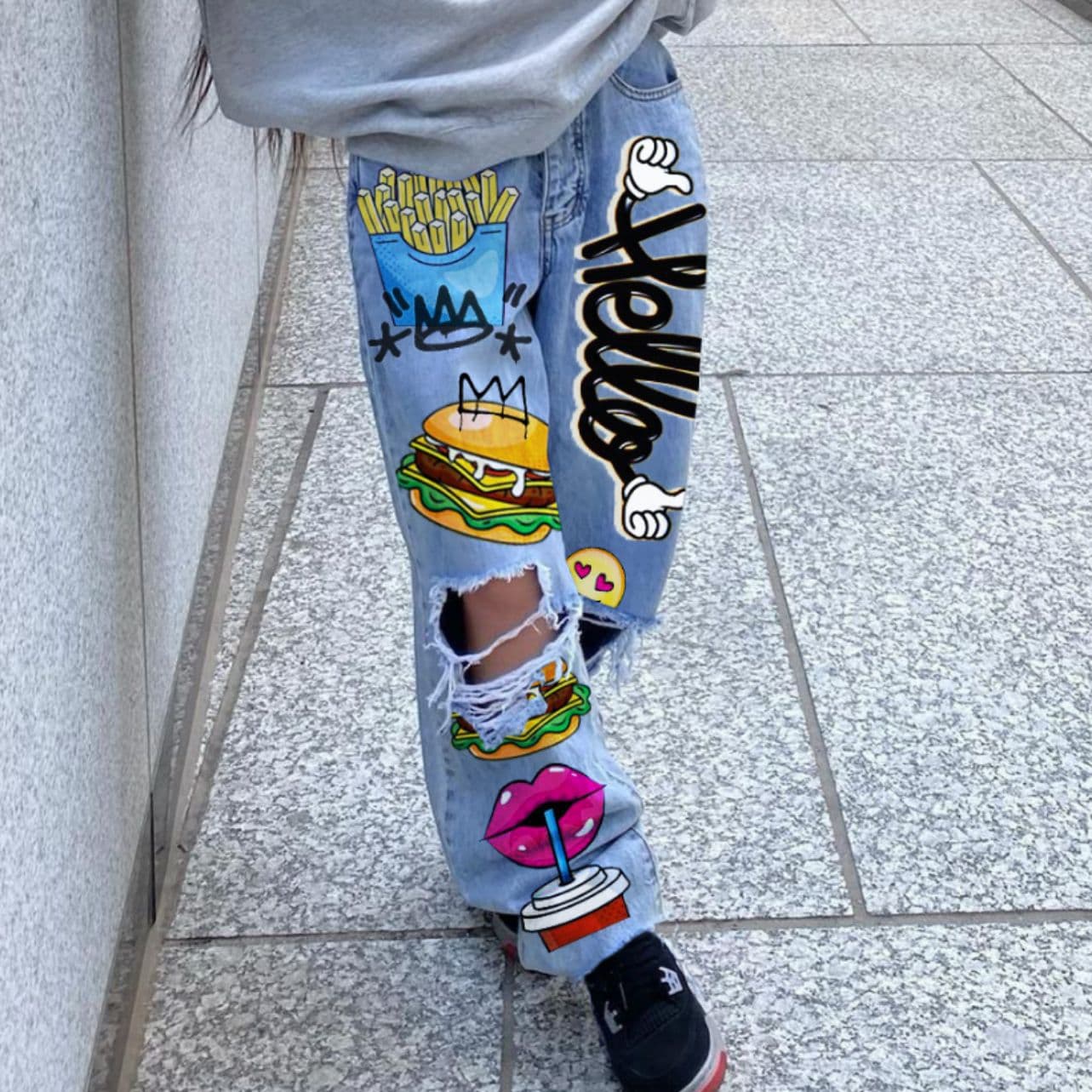 Women's Clothing Casas Bahia Distressed Jeans Women's Hip Hop Ins Internet Celebrity Style Jeans