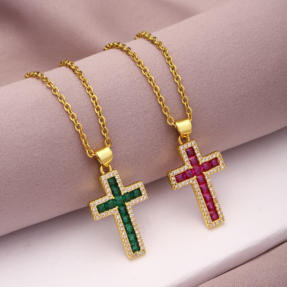 simple cross necklace women's fashion jewelry ins color zircon crystal necklace trend accessories