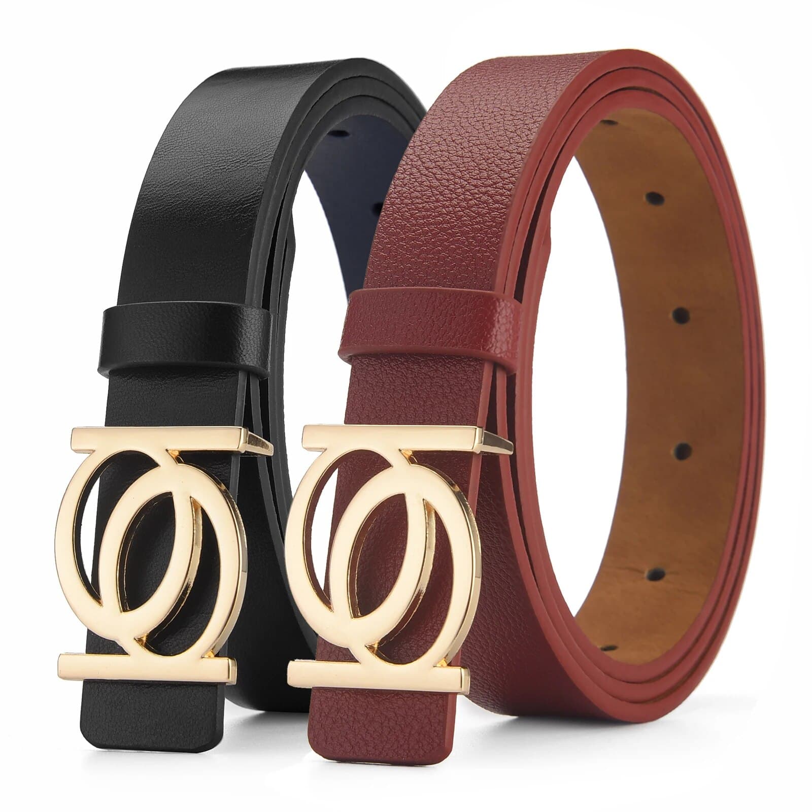2025 New Women's Belt, Fashionable Belt With Gold Buckle, Leisure, Personalizable, Double Round Button, PU Leather Belt, Paired With Jeans