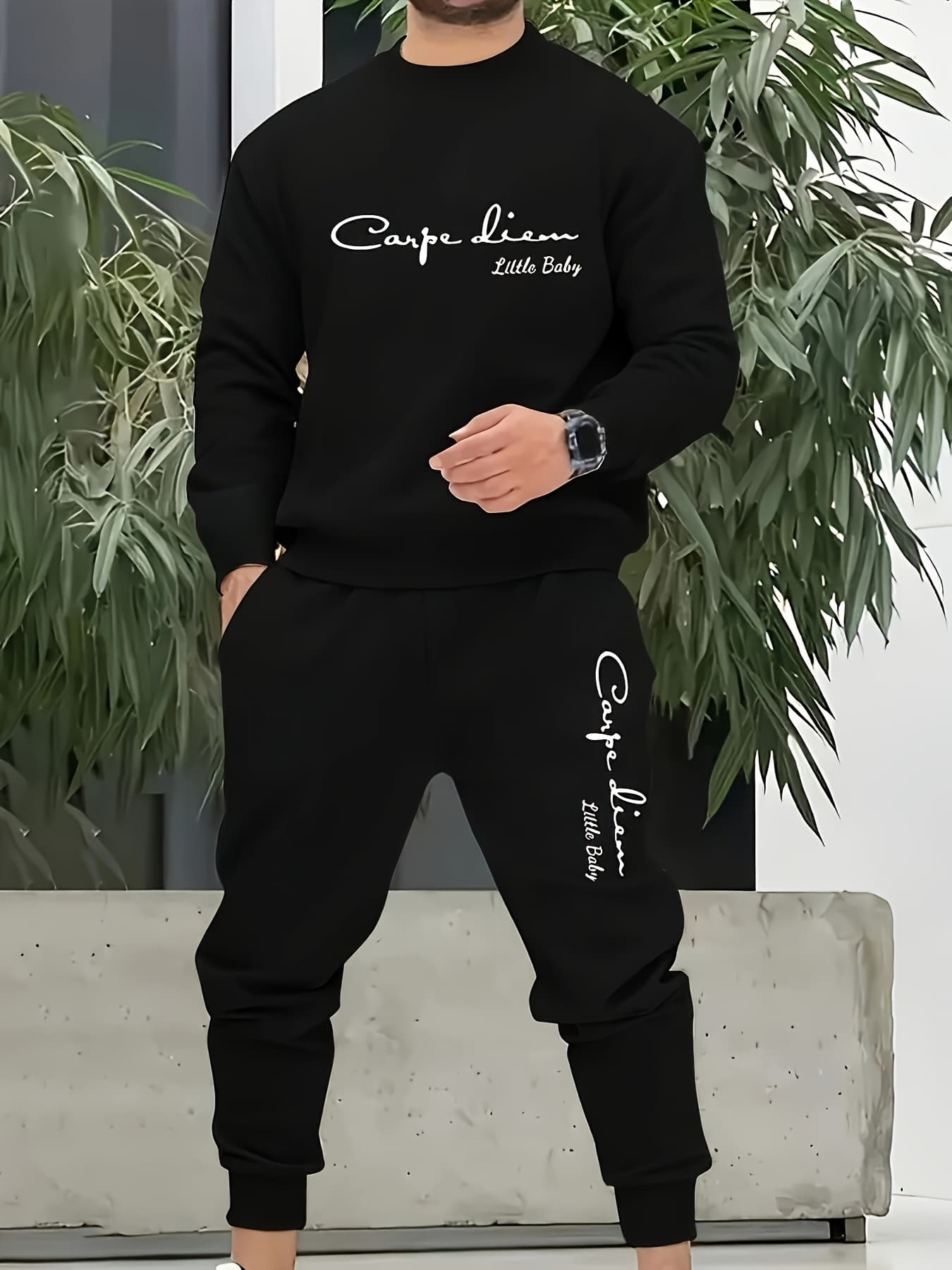 2-piece Set Of Autumn And Winter Men's Long Sleeved Round Neck Loose Large Size Breathable