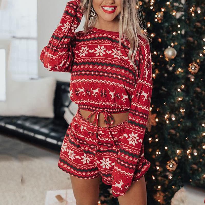 printed long sleeved loose Christmas home set