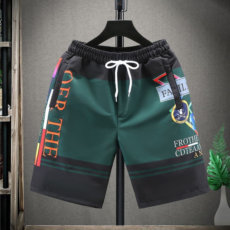 New Summer Printed Men Wear Ice Shorts Casual Quick Drying Trendy Beachwear Large Cropped Pants