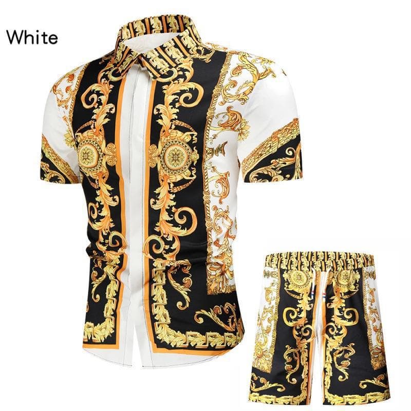 Men's Clothing Short-sleeved Court Retro Digital 3D Printed Shirt Shorts Suit