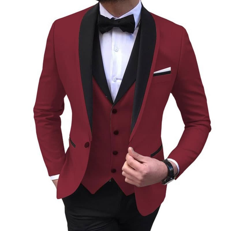 Large men's suit slim fit double fork groom's dress 2-piece set, formal casual solid color