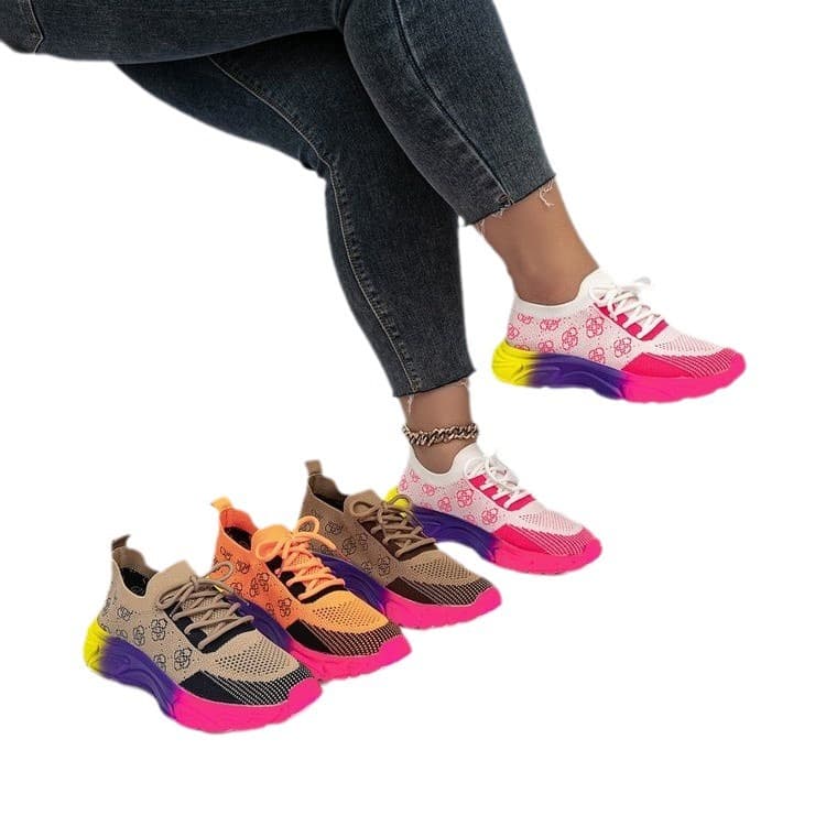 Women's Big Size Sports Shoes Color Block Lace-Up Casual Footwear Synthetic Upper Other Toe Shape No Shoe Box Included