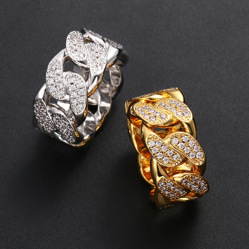 Hip Hop Micro Paved Zircon Chain Design Men's Cuban Ring